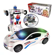 Carro Policia Transformers Robô Branco Musica Luz Bate Volta