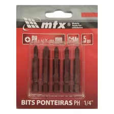 Bits Ponteira Phillips 1/4 Ph2 5.0mm X 75mm Kit 5 Pçs - Mtx