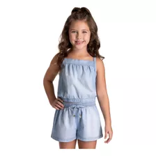 Conjunto Infantil Feminino Blusa E Short Chambray Menina