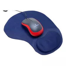 Kit Mouse Usb Vermelho + Mouse Pad Com Apoio Para Punho Azul