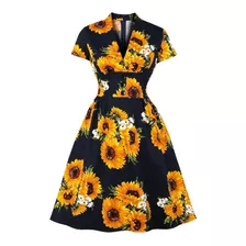 Girasol Columpio Missfox Elegante Cuello En V Vestido Midi