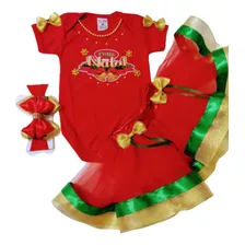 Conjunto Menina Luxo Feliz Natal Mesversário Fantasia Sino