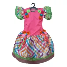 Vestido Junino Infantil Caipira Luxo Rendas + Tiara Brinde