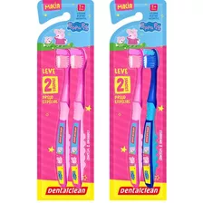 Kit 2 Escova Dental Peppa Pig Macia - 3 Anos+ - Dentalclean Cor Rosa