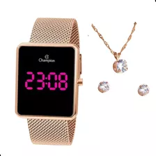 Relógio Champion Feminino Digital Rose Gold Led Rosa 