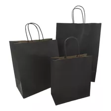 Bolsas Papel Kraft Negra, 28x15x32 Cms Con Manilla, 50 Und