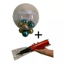 Bubble Balão Nome Personalizado Bexiga + Inflador Brinde