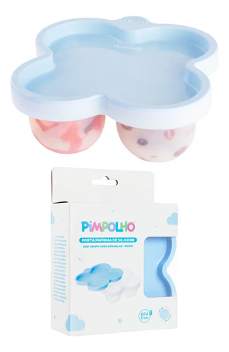 Porta Papinha Pote Silicone Azul 4 Divisórias Pimpolho