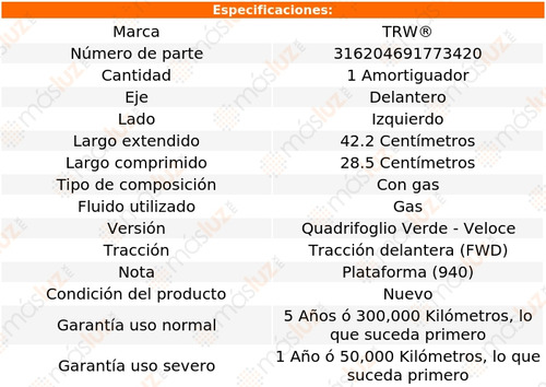 1- Amortiguador Gas Delantero Izq Giulietta Fwd 12/21 Trw Foto 2