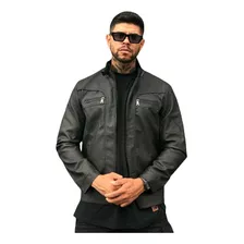 Jaqueta De Couro Masculina Motoqueiro Gola Frio Moto Chuva