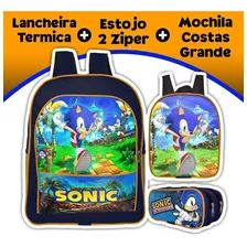 Kit Mochila Escolar Estojo Lancheira Termica Sonic 2zp