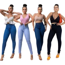 Kit 4 Calça Jeans Feminina Siknny Com Lycra Cintura Alta