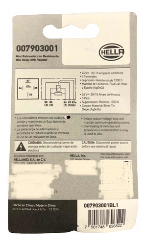 Mini Relay Con Resistencia Hella 24v 20/10a 5 Pins 007903001 Foto 5