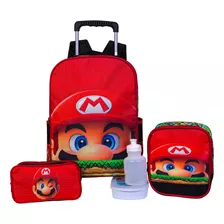 Kit Infantil De Mario Bross C/rodinha Tam G Lancheira+estojo