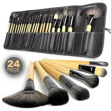 Kit 24 Pinceles Brochas Maquillaje Prof. Estuche Simil Cuero