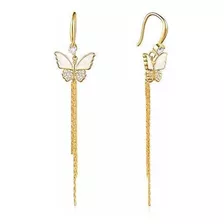 Butterfly Tassel Earring 18k Gold Long Hoop Chain Drop Dang