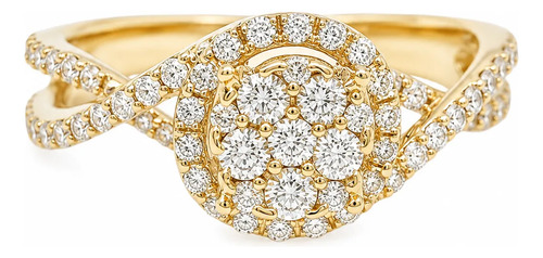 Anel Chuveiro Ouro 18k 750 E Diamantes 0.51ct Princesa Amarelo 14