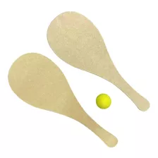 Paletas De Playa Madera 49cm + Pelota De Goma Verano Juguete