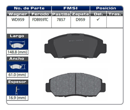 Balatas Delanteras Acura Cl 2001 2002 2003 Ceramica Foto 2