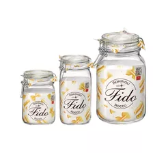 Kit 3 Pote Vidro Fido Italiano Bormioli Hermético 1l 1.5l 2l Cor Transparente