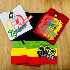 Kit Bermuda Da Cyclone Veludo Reggae + 2 Camisetas Vilão Top