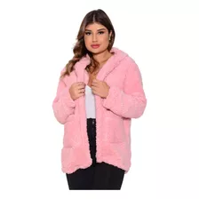 Casaco Sobretudo Com Capuz Teddy Bear Feminino Moda Inverno