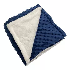 Cobertor Plush Com Sherpa Dots Azul Marinho