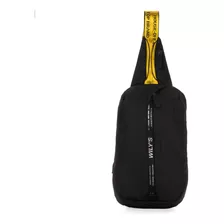 Mochila Cruzada Negro Con Amarillo Cierre Medio Wilys Diseño De La Tela Liso