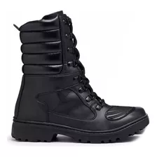 Bota Coturno Militar Tatica Em Couro Zíper Palmilha Em Gel