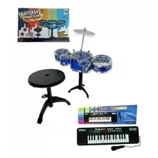 Kit Musical Mini Bateria Com Banquinho Infantil + Teclado Nf