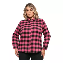 Blusinha Feminina Xadrez Botões Plus Size Camisa Manga Longa