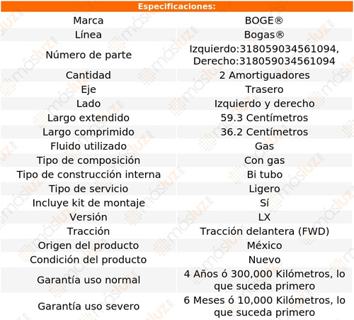 Kit 2 Amortiguadores Gas Tras Concorde V6 2.7l 98/04 Boge Foto 2