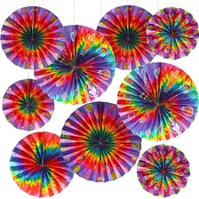 9 Pcs Tie Dye Party Suministes Groovy Hippie Hanging Paper F