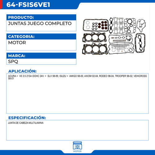 Empaques Juntas Isuzu Amigo 1998-2000 V6 3.5 Foto 2