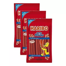 Kit 3 Balas Haribo Tubes Sticks Morango Pacote 80g