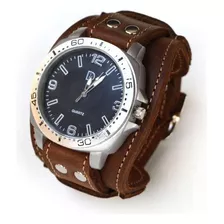 Brazalete De Cuero Genuino Con Reloj! Muñequera P4486