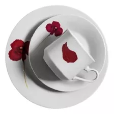 Tazas De Te Con Plato X 6 Mod. 7318 Tsuji Estampado Flor Roja Local