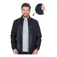 Jaqueta Courino Peluciada Masculina Gola Alta Bolsos Casual