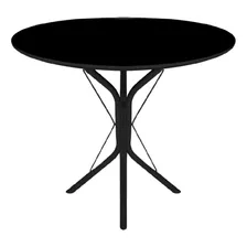 Mesa Jantar Redonda 80cm Mdf Base Ana Metal 4 Apoio Nc Cor Da Tampa Preto Cor Dos Pés Preto