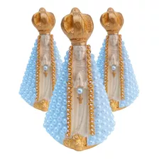 Kit 3 Nossa Senhora Aparecida Delicada Pérola 10cm Lembrança Cor Azul