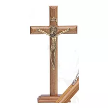 Crucifixo Cristo De Mesa Ou Parede C/ Medalha São Bento 12cm