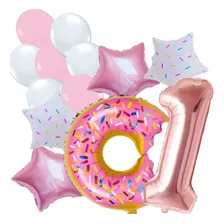 Kit 56pçs, Balão Metalizado Donuts 75cm + Estrelas + Bexigas