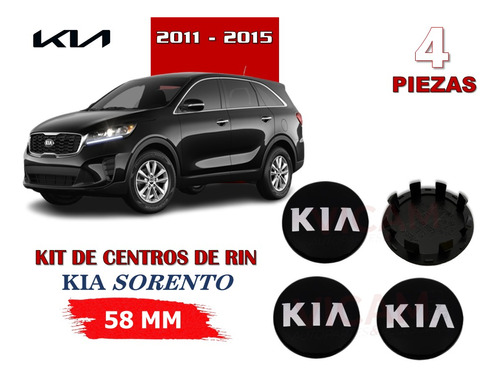2 Centros De Rin Sorento 2011-2015 58 Mm Negro/logocrom
