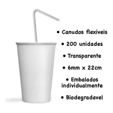 200 Canudos Flexíveis Biodegradável P/ Suco Refrigerante