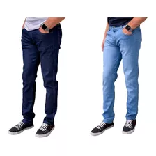 Kit 2 Calça Masculina Colorida Lycra Slim Jeans 