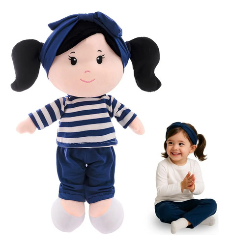 Boneca Pelúcia Pano Bebê Infantil Plush Antialérgico Naninha Azul