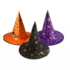 Kit 3 Chapeu De Bruxa Com Estrelas Halloween Sortido