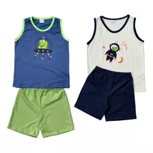 Kit 2 Pijamas Verão Menino 100% Algodão Premium 1 Ao 10 Anos