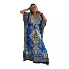 Vestido Kaftan Indiano Longo Estampado Plus Size - Cod. 503