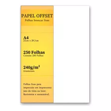 Papel Offset A4 Branco 250 Folhas Sulfite 240g Top